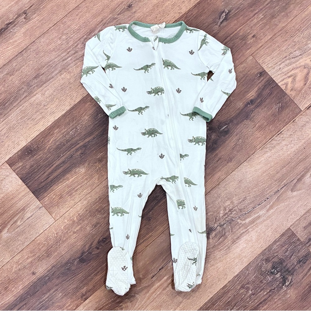 Kyte Baby White Green Dinosaur Footed Sleepers Pajamas Dino Animal 18-24m
